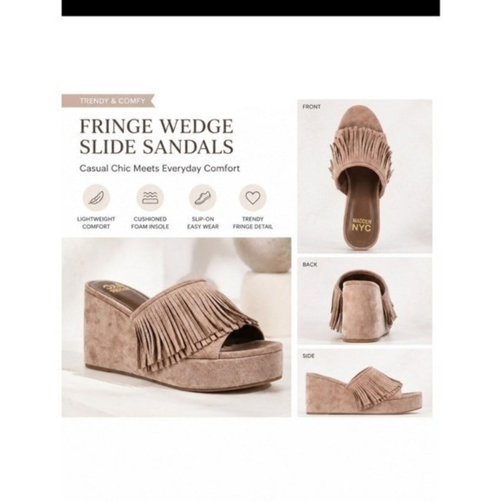 Madden NYC Fringe Platform Wedge Slides Taupe Size 8 New NWT - Picture 9 of 9